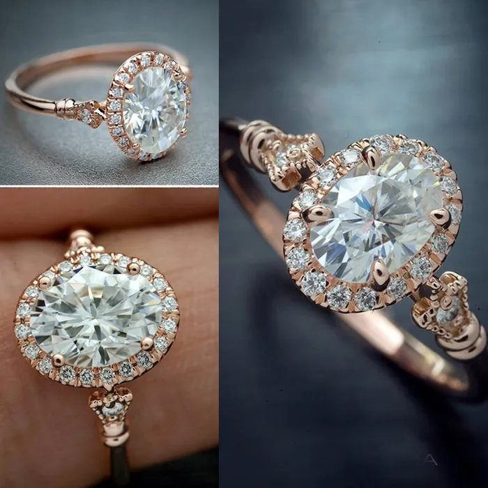 Rings Minx London Rose Gold ring Oval Diamond Shape Ring Rose Gold Round Diamond ring Rose Gold Ring with Diamonds Womens Rose Gold Ring Halo Ring