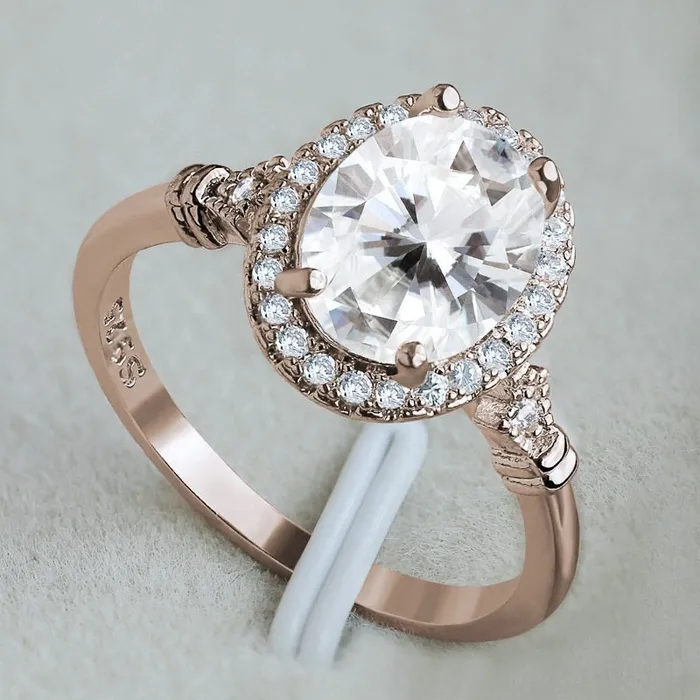 Rings Minx London Rose Gold ring Oval Diamond Shape Ring Rose Gold Round Diamond ring Rose Gold Ring with Diamonds Womens Rose Gold Ring Halo Ring