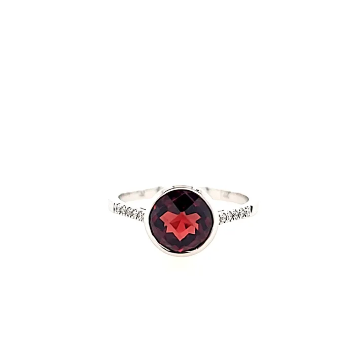 Rings PeJay 14k White Gold Bezel Garnet Diamond Ring I8022
