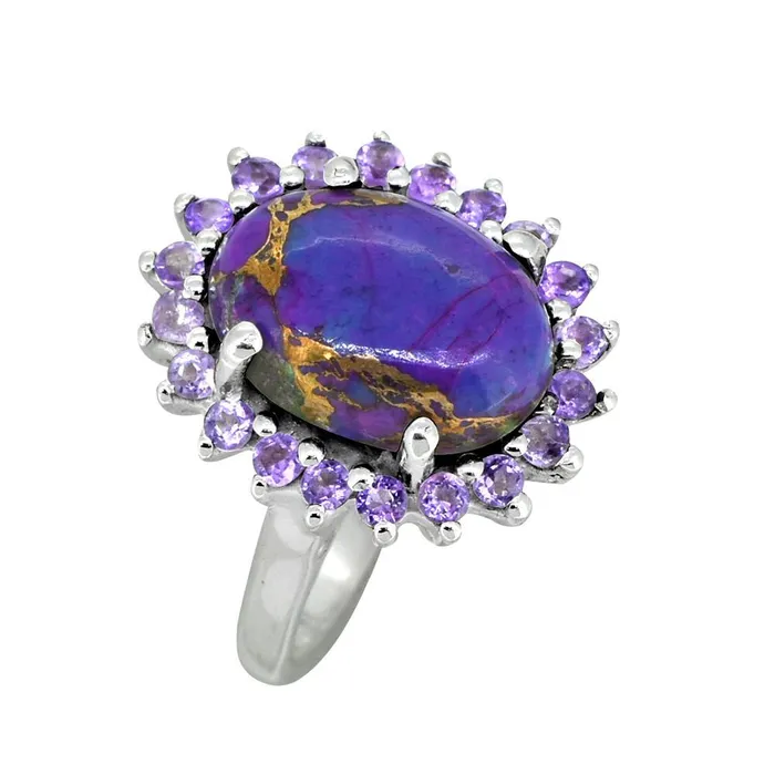 Rings Purple Copper Turquoise Amethyst Solid 925 Sterling Silver Cluster Ring Jewelry YoTreasure Rings Purple Copper Turquoise Amethyst Solid 925 Sterling Silver Cluster Ring Jewelry YoTreasure