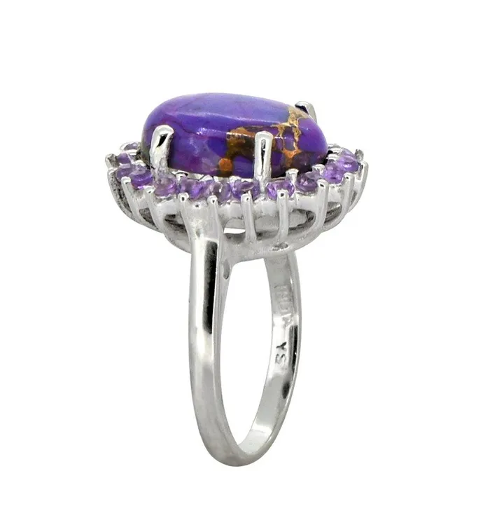 Rings Purple Copper Turquoise Amethyst Solid 925 Sterling Silver Cluster Ring Jewelry YoTreasure