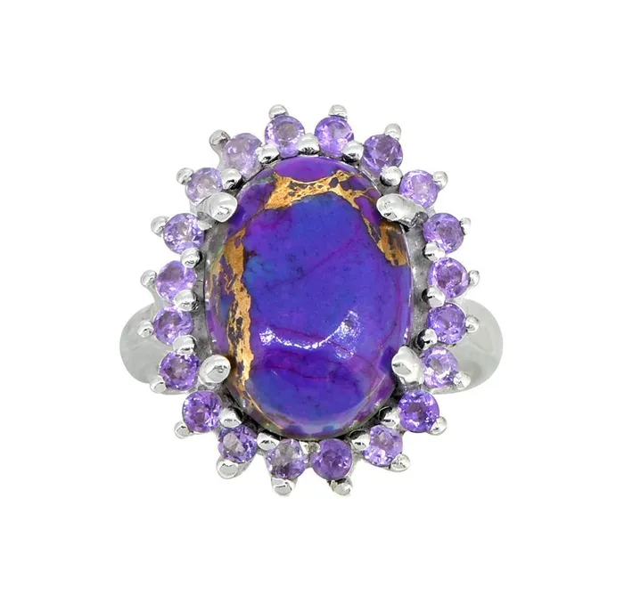 Rings Purple Copper Turquoise Amethyst Solid 925 Sterling Silver Cluster Ring Jewelry YoTreasure