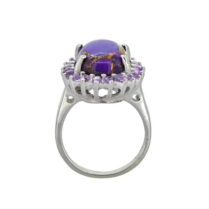 Rings Purple Copper Turquoise Amethyst Solid 925 Sterling Silver Cluster Ring Jewelry YoTreasure