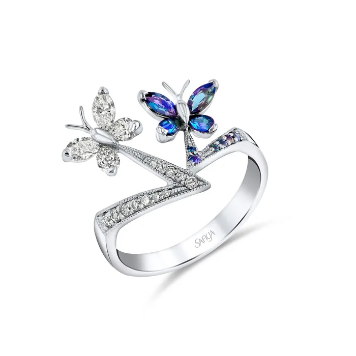 Rings Safiya Jewels Butterfly Love 18K White Gold Natural Alexandrite Ring Rings Safiya Jewels Butterfly Love 18K White Gold Natural Alexandrite Ring