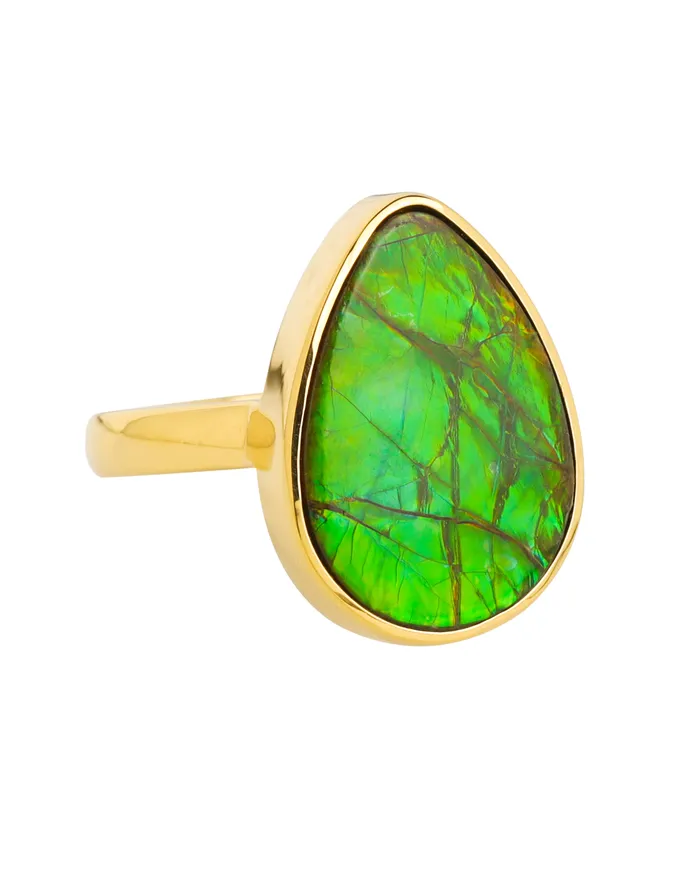 Rings YoTreasure 14K Gold Vermeil Over 925 Silver 77 Cts Ammolite Gemstone Ring