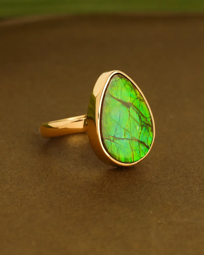 Rings YoTreasure 14K Gold Vermeil Over 925 Silver 77 Cts Ammolite Gemstone Ring