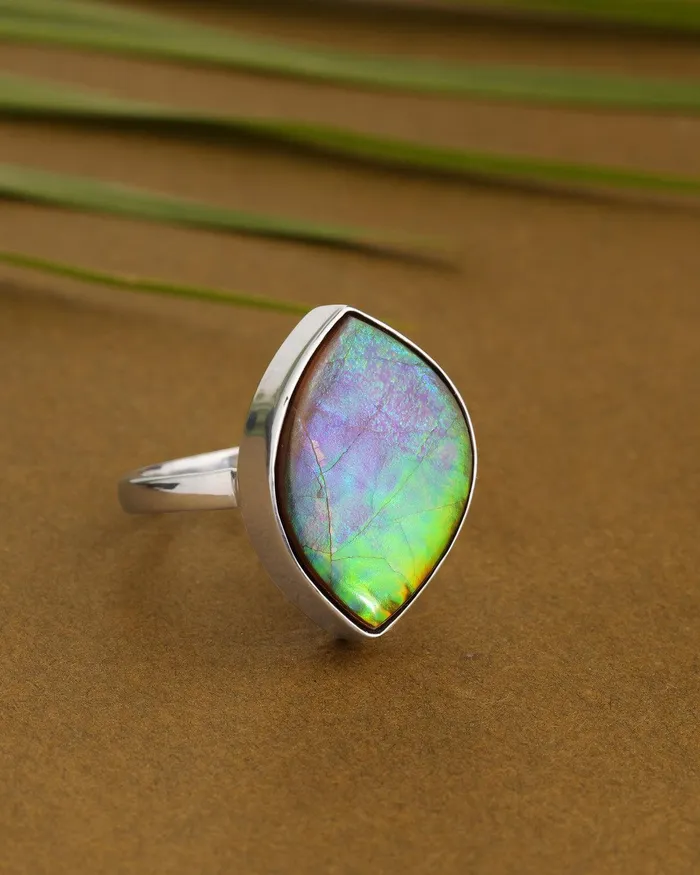 Rings YoTreasure 565 Ct Ammoite Ring Solid 925 Sterling Silver Jewlry