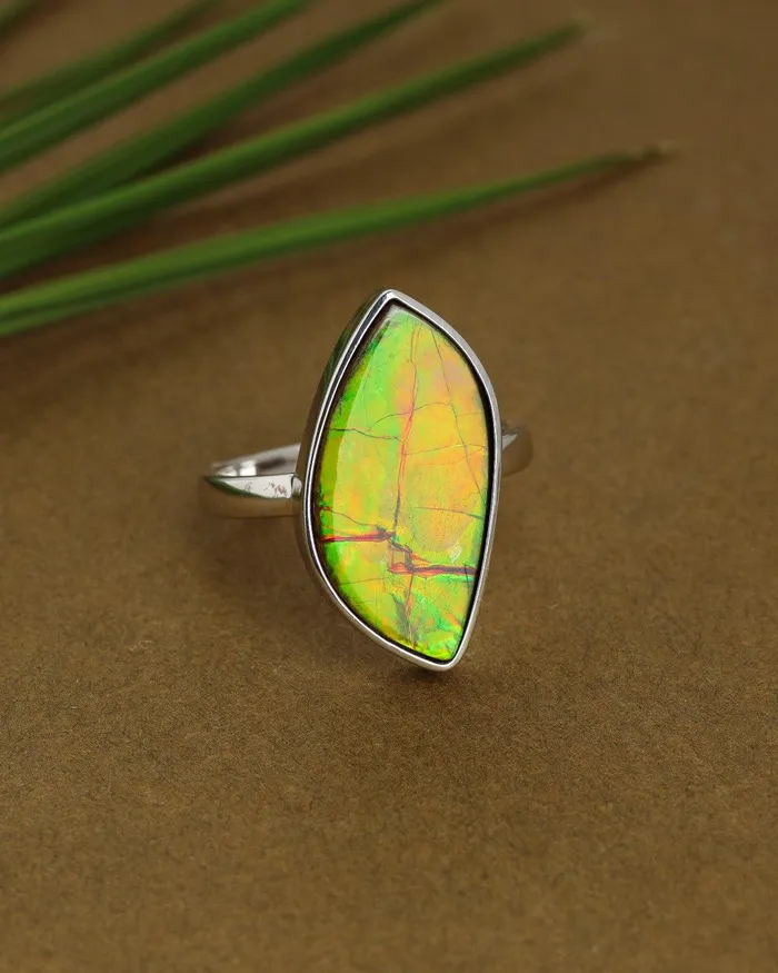 Rings YoTreasure 775 Ct Ammolite Ring Solid 925 Sterling Silver Gemstone Jewelry