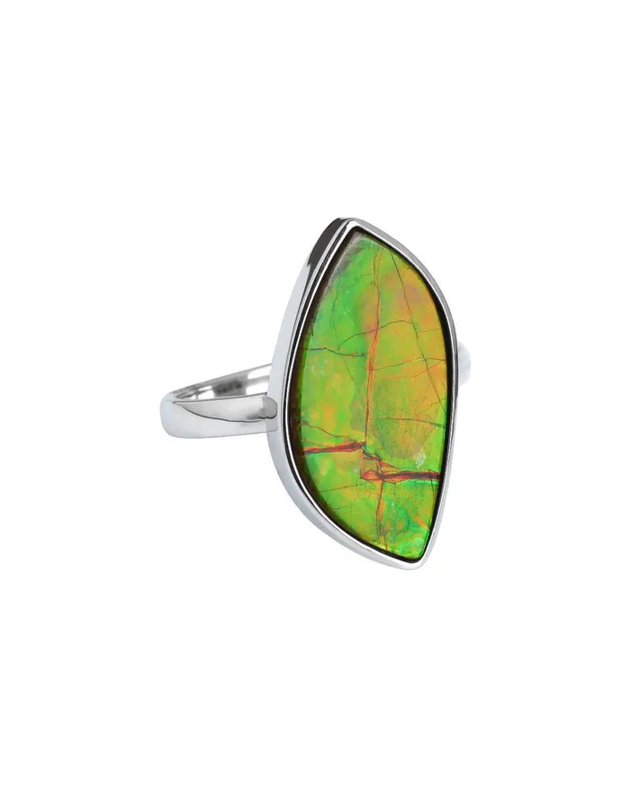 Rings YoTreasure 775 Ct Ammolite Ring Solid 925 Sterling Silver Gemstone Jewelry