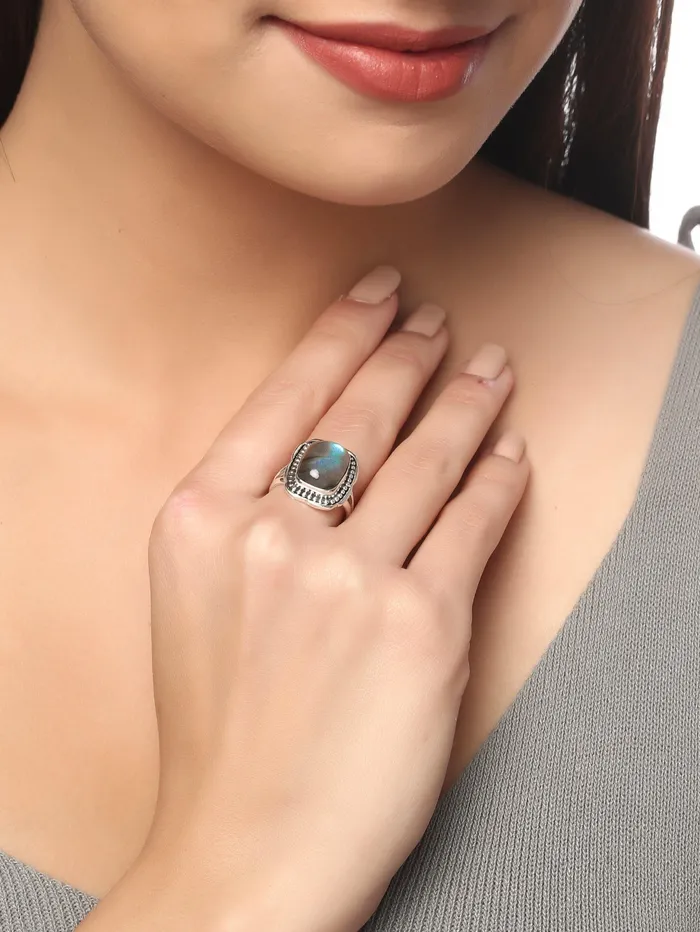 Rings YoTreasure Blue Fire Labradorite Solid 925 Sterling Silver Ring Jewelry