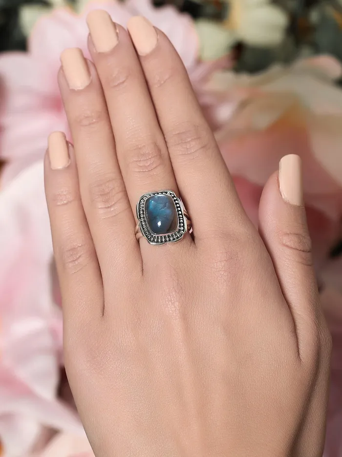 Rings YoTreasure Blue Fire Labradorite Solid 925 Sterling Silver Ring Jewelry