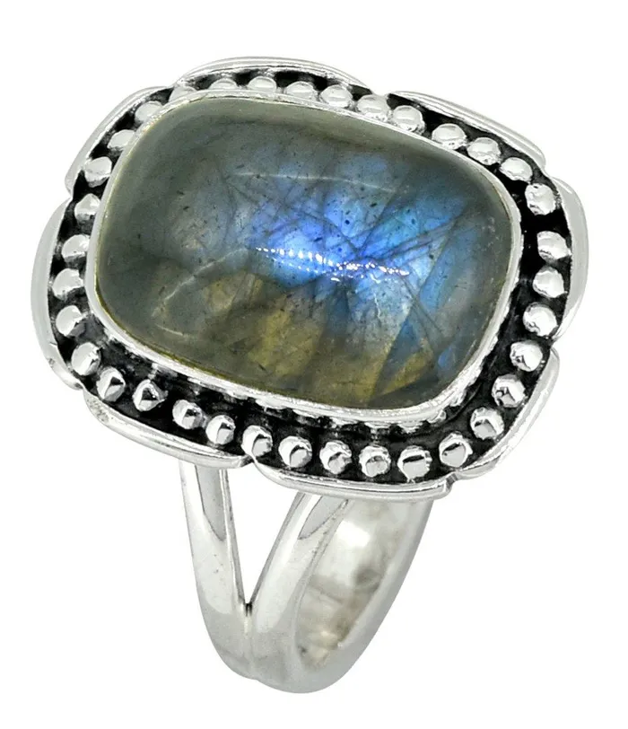 Rings YoTreasure Blue Fire Labradorite Solid 925 Sterling Silver Ring Jewelry