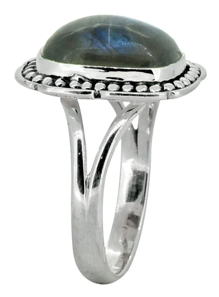 Rings YoTreasure Blue Fire Labradorite Solid 925 Sterling Silver Ring Jewelry
