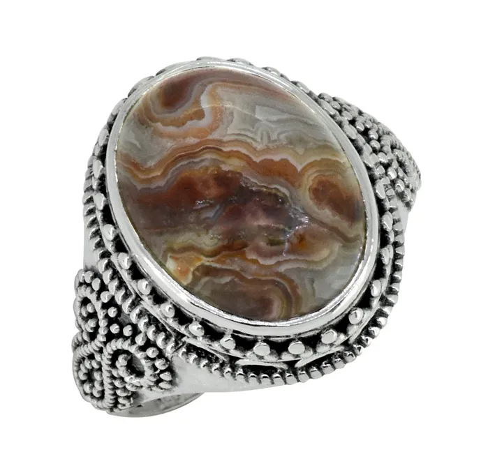 Rings YoTreasure Crazy Lace Agate 925 Sterling Silver Ring