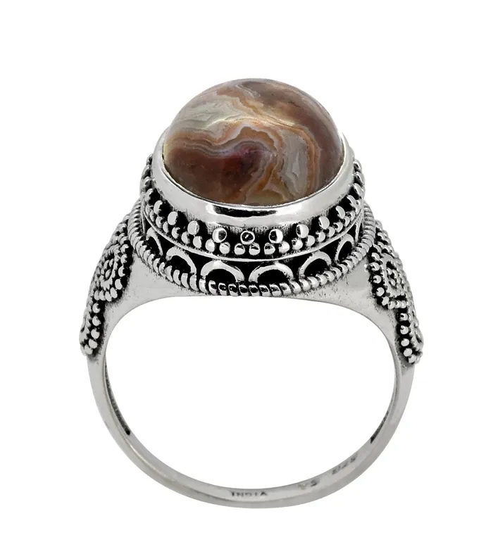 Rings YoTreasure Crazy Lace Agate 925 Sterling Silver Ring
