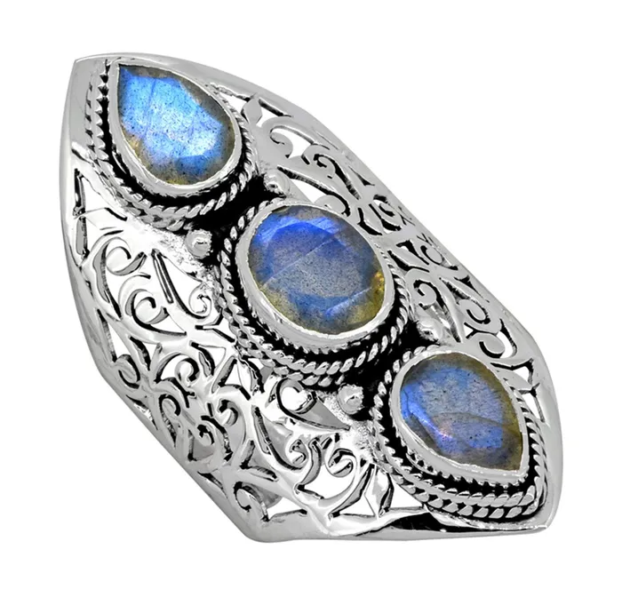 Rings YoTreasure Labradorite Solid 925 Sterling Silver Designer Filigree Ring Jewelry
