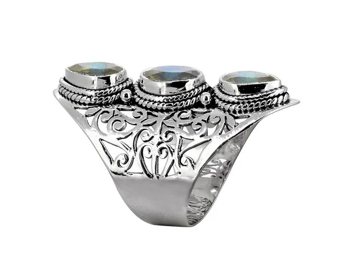 Rings YoTreasure Labradorite Solid 925 Sterling Silver Designer Filigree Ring Jewelry