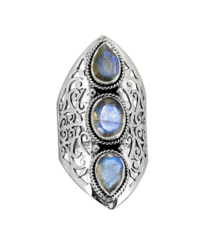 Rings YoTreasure Labradorite Solid 925 Sterling Silver Designer Filigree Ring Jewelry