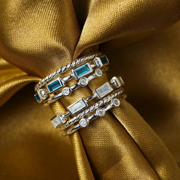 Rings YoTreasure London Blue Topaz Love Ring 925 Sterling Silver Stackable Rings Set