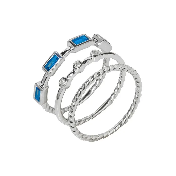 Rings YoTreasure London Blue Topaz Love Ring 925 Sterling Silver Stackable Rings Set