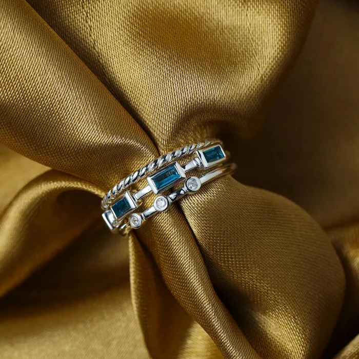 Rings YoTreasure London Blue Topaz Love Ring 925 Sterling Silver Stackable Rings Set