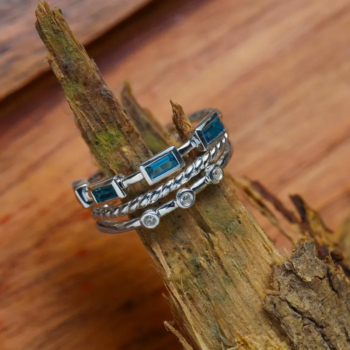 Rings YoTreasure London Blue Topaz Love Ring 925 Sterling Silver Stackable Rings Set