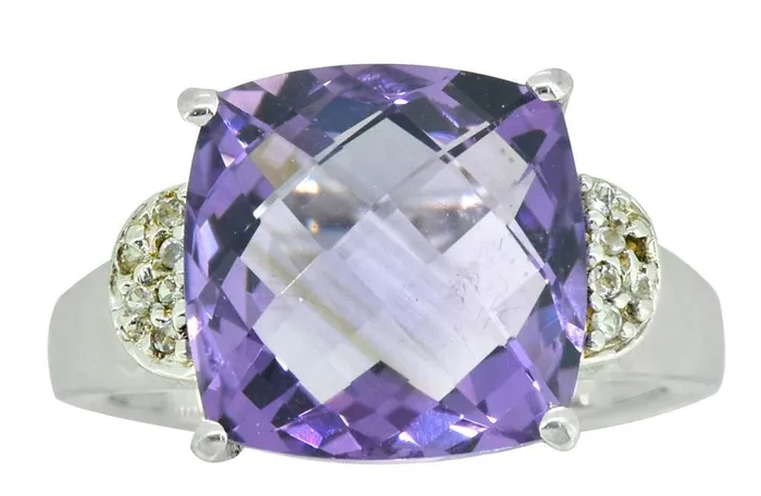 Rings YoTreasure Purple Amethyst White Topaz Solid 925 Sterling Silver Ring Jewelry