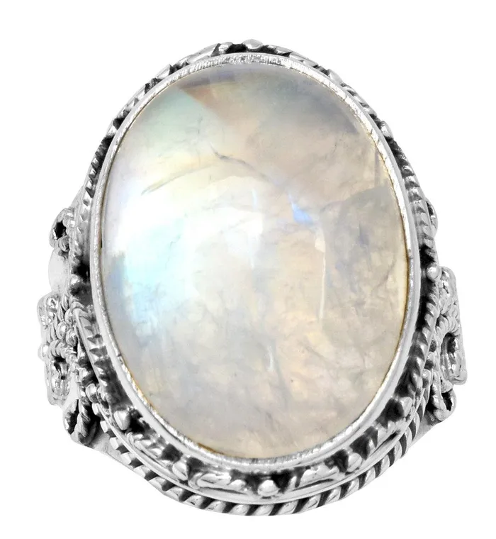 Rings YoTreasure Rainbow Moonstone Solid 925 Sterling Silver Ring Jewelry