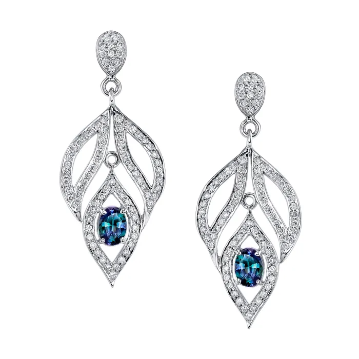 Safiya Jewels Earrings New Leaf 14K White Gold Natural Alexandrite Earring Safiya Jewels Earrings New Leaf 14K White Gold Natural Alexandrite Earring