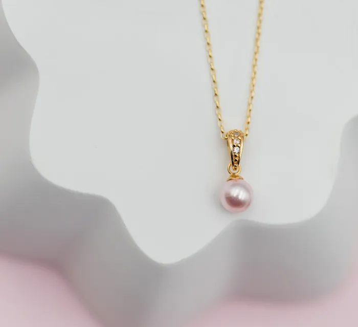 SALE 14K GoldPlated Childrens Pink Pearl Necklace for Kids Cherished Moments Necklaces