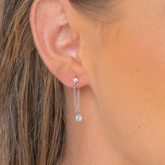 Sapphire Dangle Disc Chain Earrings Camile Stone Earrings Sapphire Dangle Disc Chain Earrings Camile Stone Earrings