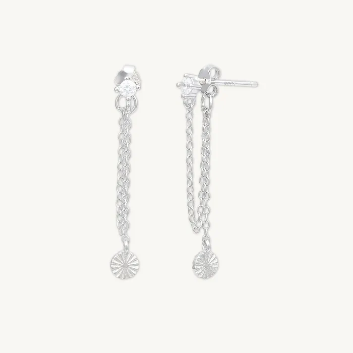 Sapphire Dangle Disc Chain Earrings Camile Stone Earrings Sapphire Dangle Disc Chain Earrings Camile Stone Earrings
