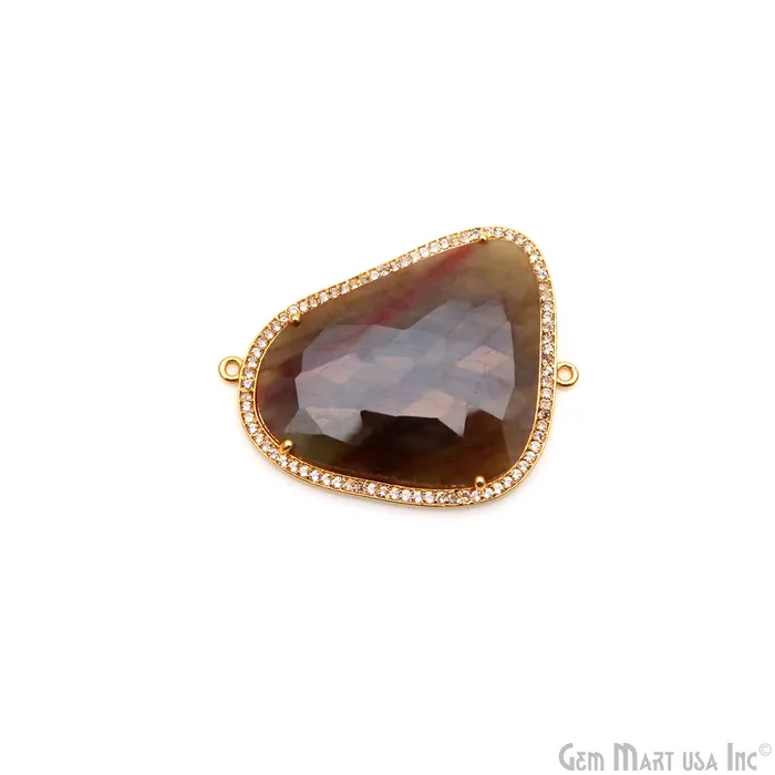 Sapphire Pave Cubic Zirconia 43x32mm Double Bail Gold Vermeil Gemstone Connector GemmartUSA PreStyled Sets Sapphire Pave Cubic Zirconia 43x32mm Double Bail Gold Vermeil Gemstone Connector GemmartUSA PreStyled Sets