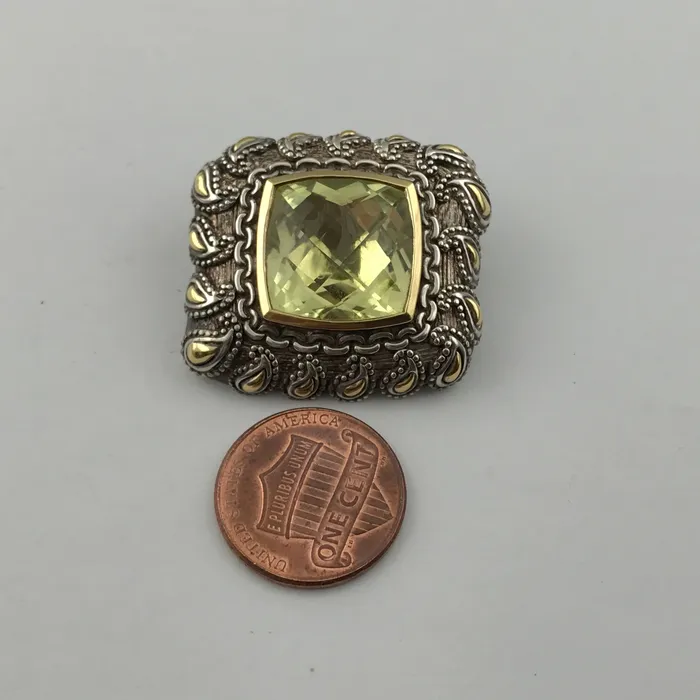STA Necklaces Argendor Lime Quartz Designer Pendant in 925 Sterling Silver with 18KY Gold Accents New item ARI003LQ
