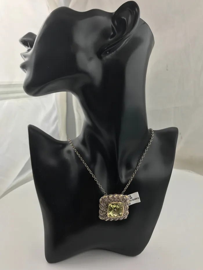 STA Necklaces Argendor Lime Quartz Designer Pendant in 925 Sterling Silver with 18KY Gold Accents New item ARI003LQ