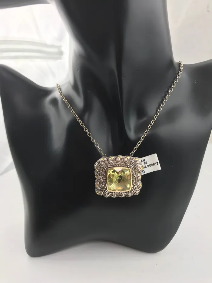 STA Necklaces Argendor Lime Quartz Designer Pendant in 925 Sterling Silver with 18KY Gold Accents New item ARI003LQ