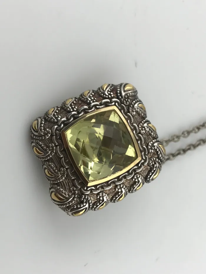 STA Necklaces Argendor Lime Quartz Designer Pendant in 925 Sterling Silver with 18KY Gold Accents New item ARI003LQ