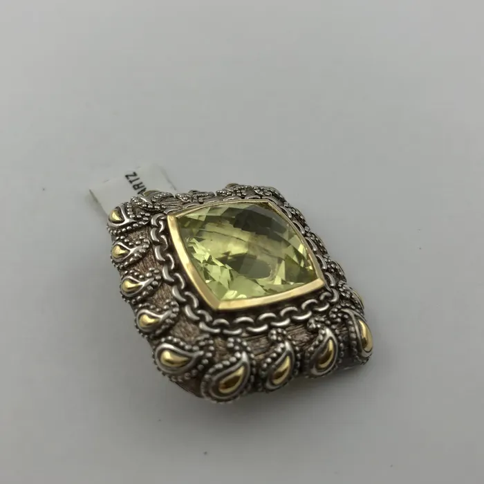 STA Necklaces Argendor Lime Quartz Designer Pendant in 925 Sterling Silver with 18KY Gold Accents New item ARI003LQ