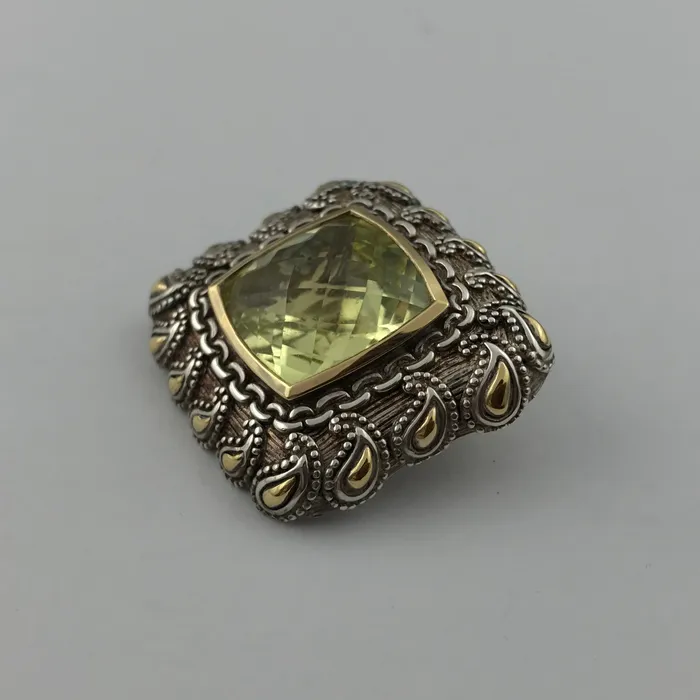STA Necklaces Argendor Lime Quartz Designer Pendant in 925 Sterling Silver with 18KY Gold Accents New item ARI003LQ