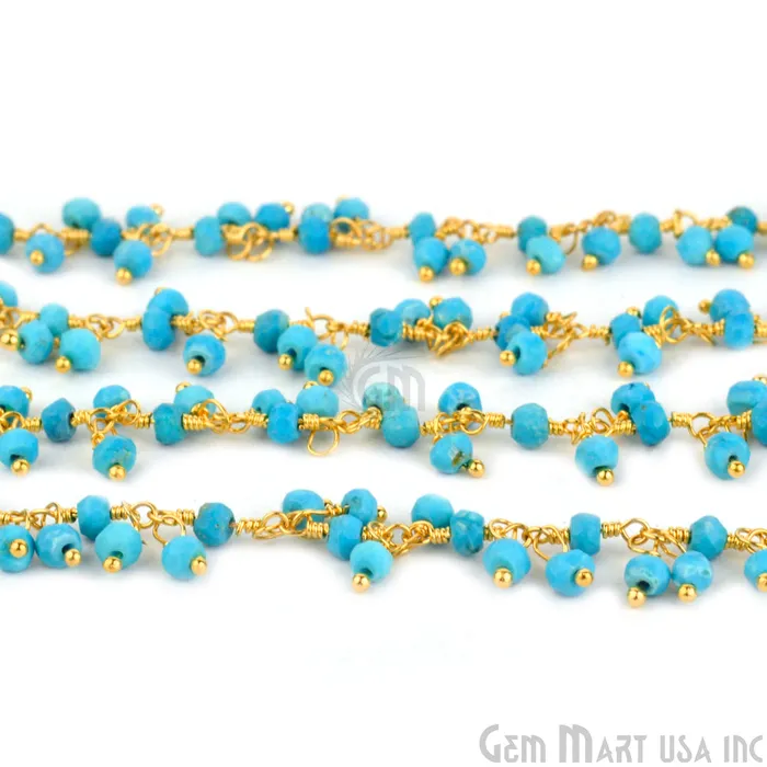 Turquoise Faceted Beads Gold Wire Wrapped Rosary Dangle Chain GemmartUSA PreStyled Sets Turquoise Faceted Beads Gold Wire Wrapped Rosary Dangle Chain GemmartUSA PreStyled Sets