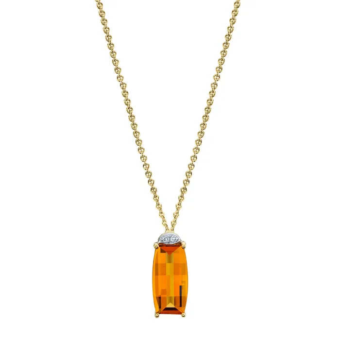 TVON Necklaces 14K Barrel Cut Citrine and Diamond Pendant