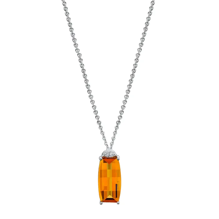 TVON Necklaces 14K Barrel Cut Citrine and Diamond Pendant