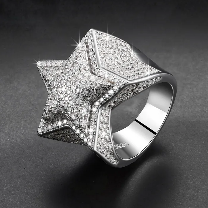 VVS1 Ring Iced Out Ring Star Ring Moissanite Ring Hip Hop Ring Iced Out Star Ring Big Star Ring Moissanite Rings Iced Ring Minx London Rings