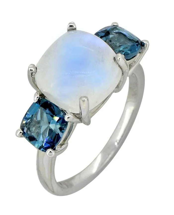 YoTreasure 715 Ct Moonstone London Blue Topaz Solid 925 Sterling Silver Ring Jewelry Rings
