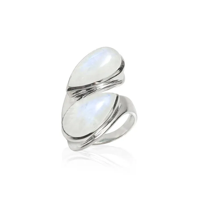 YoTreasure 8x16 MM Moonstone Bypass Ring 925 Sterling Silver Jewelry Rings YoTreasure 8x16 MM Moonstone Bypass Ring 925 Sterling Silver Jewelry Rings