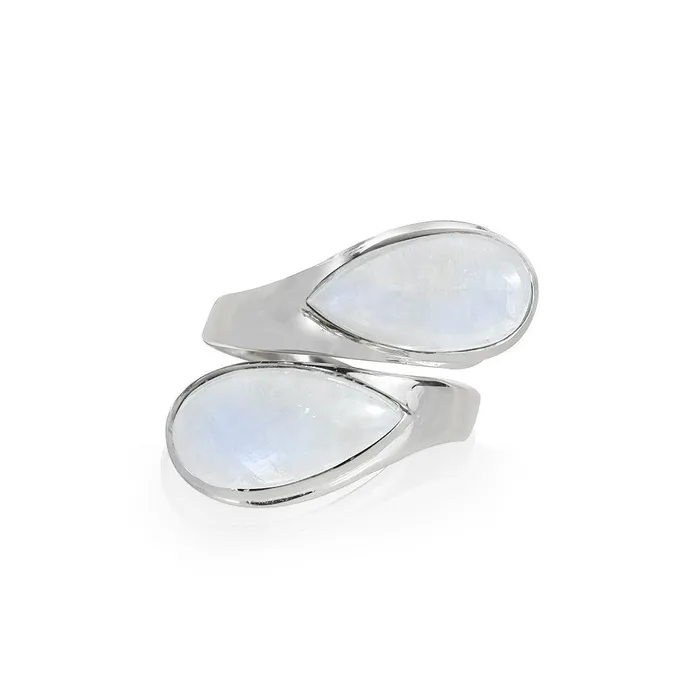 YoTreasure 8x16 MM Moonstone Bypass Ring 925 Sterling Silver Jewelry Rings
