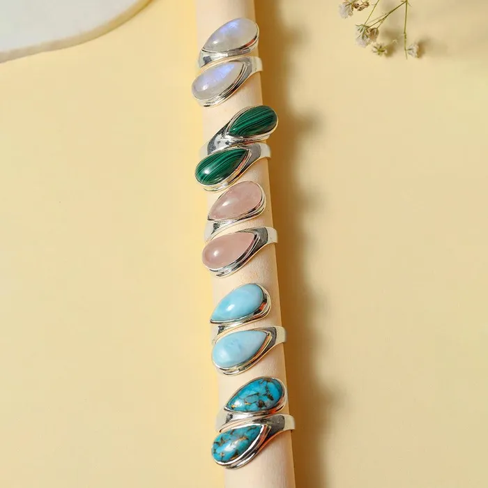YoTreasure 8x16 MM Moonstone Bypass Ring 925 Sterling Silver Jewelry Rings