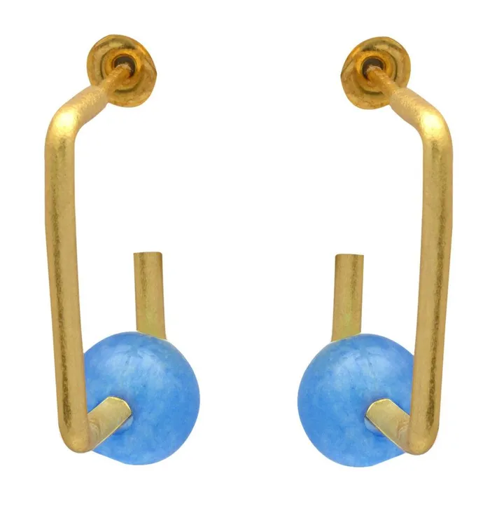 YoTreasure Blue Chalcedony Gold Plated Over Brass Studs Earrings Jewelry Earrings YoTreasure Blue Chalcedony Gold Plated Over Brass Studs Earrings Jewelry Earrings