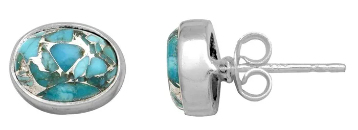 YoTreasure Blue Copper Turquoise Solid 925 Sterling Silver Stud Earrings Earrings YoTreasure Blue Copper Turquoise Solid 925 Sterling Silver Stud Earrings Earrings