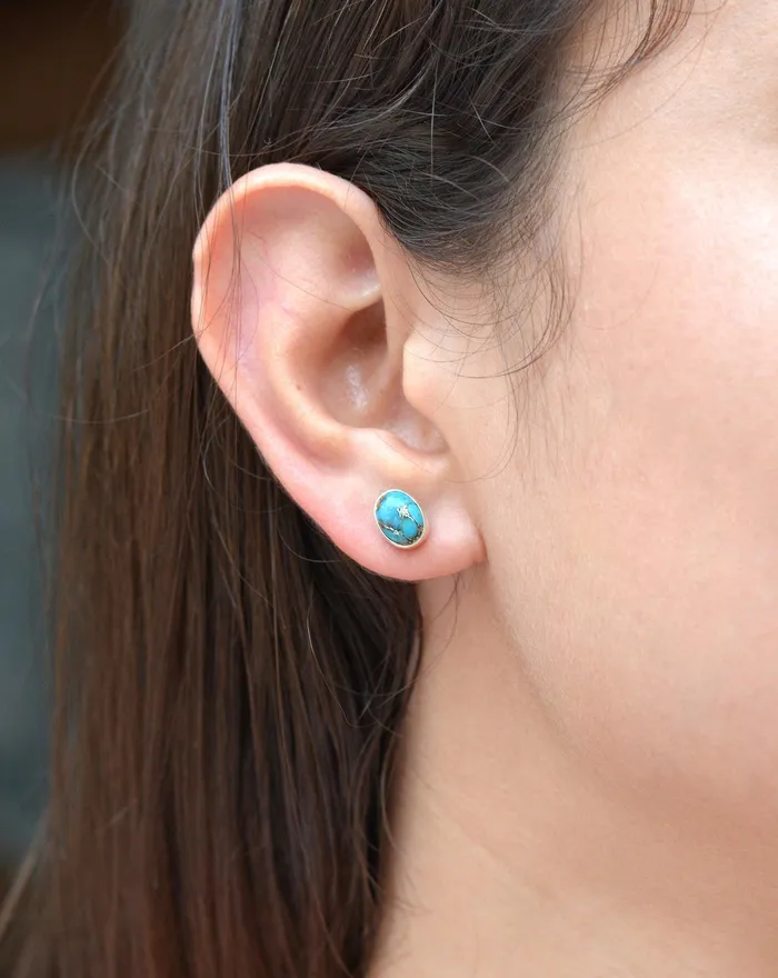 YoTreasure Blue Copper Turquoise Solid 925 Sterling Silver Stud Earrings Earrings